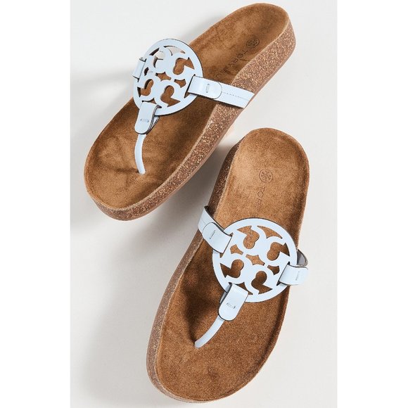 NIB Tory Burch Miller Cloud Leather Thong Sandal Crisp Blue 6.5 7 7.5 8 8.5 9 10